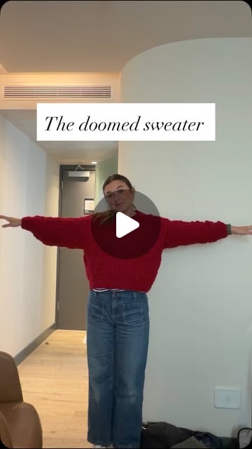 Reel cover: Emily in a red sweater with the caption The doomed sweater